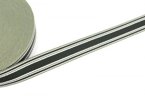 Gurtband Streifen olive/weiß 30 mm (1 m)